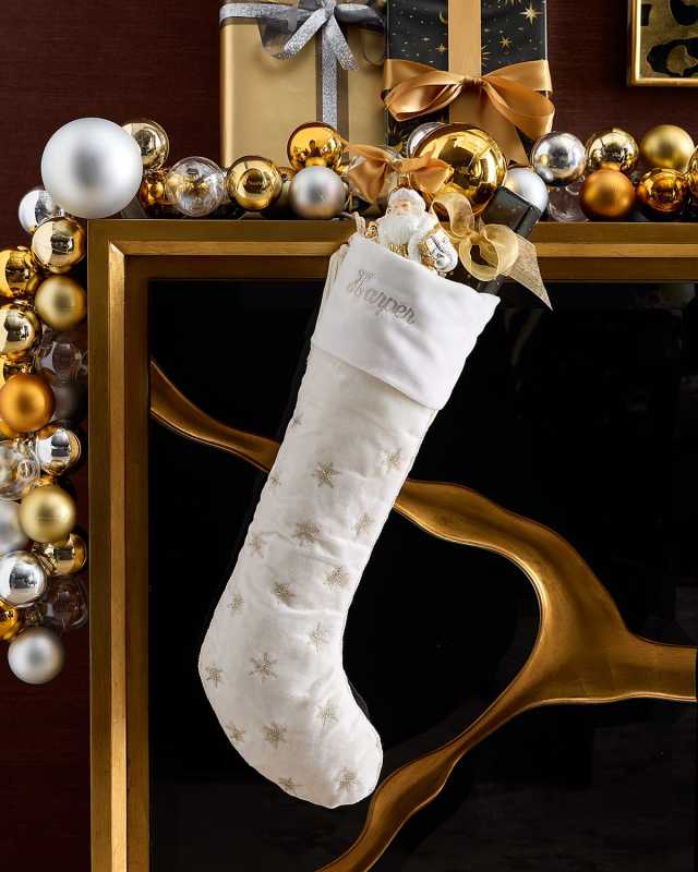 Silver Velvet Stocking with Snowflakes, Personalizable